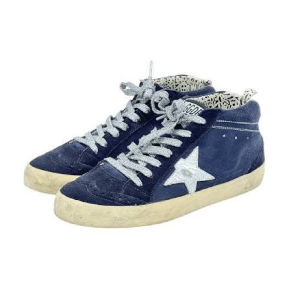 Nib Golden Goose MidStar Indigo Suede/Crackled Silver 39 silver laces - Picture 1 of 12